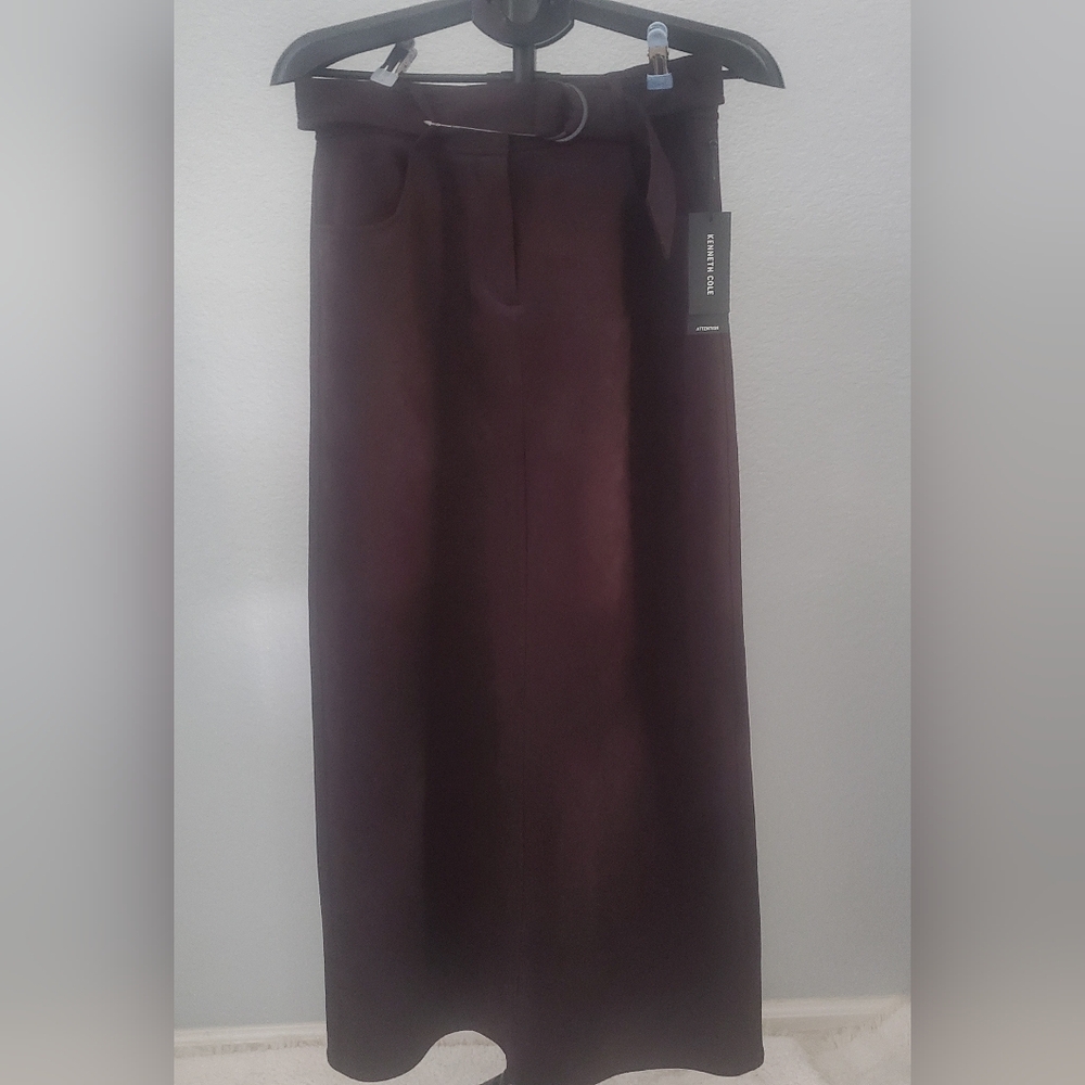Kenneth Cole Women's Belted Maxi Skirt Size 6 Dark Bark Color